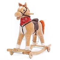 YIHANGG Rockers Ride-ons Baby Wooden Rocking Horse 2 in 1 Plush with Wheels for 12-60 Months Boys and Girls Toys Children