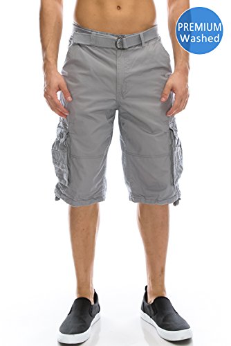 Mens hipster hip hop belted premium washed grey cargo s…