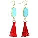 SUNYIK Green Howlite Turquoise Oval Tassel Dangle Earrings for Women