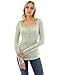 PattyBoutik Women Henley Crochet Lace Inset Long Sleeve Top (Light Turquoise Small)