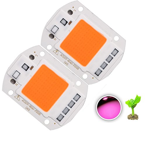 [Pack of 2] 50W Led Chip Full Spectrum Plant Grow Light (380nm-840nm / Driver Free / AC110V / 50 Watt) SMD COB Emitter Diode Components 50 W Bead for DIY Hydroponic Flowers Growing Lamp