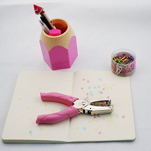 Handheld 1/4 Inch Hole Paper Punch Puncher with Pink Grip(Star)