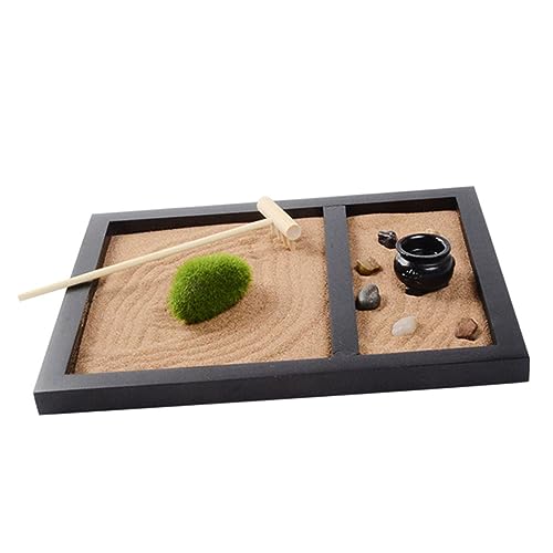 Amosfun Zen Garden Sand Table Decoration with Simulation Moss and Stones for Meditation and Relaxation Creative Indoor Miniature Landscape for Home Office and Shop Black