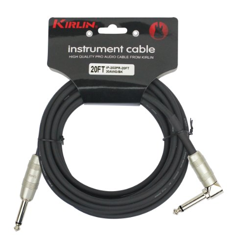 Kirlin Cable IP-202PR-20/BK - 20 Feet - Straight to Right Angle 1/4-Inch Plug Instrument Cable Black PVC Jacket