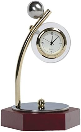 Deals Outlet Office Clock Showpiece Made With Crystal,Brass & Stainless Steel,Gold Plated Trophy Style With Silver Plated Metal Stand & Wooden Base