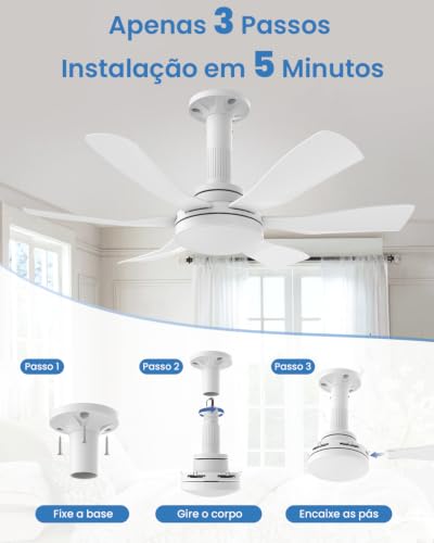 Ventilador de Teto com Luz 28", Instalação Fácil, Fluxo de Ar Potente, Motor DC Reversível, 6 Velocidades e Controle Remoto