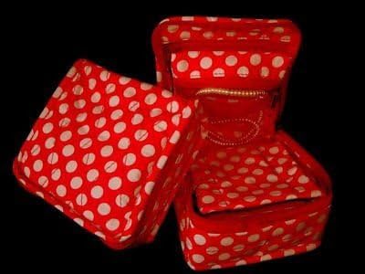 Handmade Quilted 100% Cotton Cosmetic Organizer Jewelry Bag Travel Pouch Small Red Polka Dot