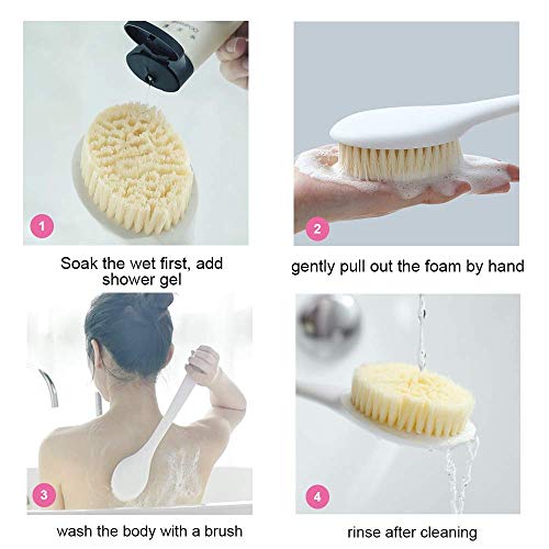 Soft Bath Brush With 14" Long Handle, Johnbee Gentle Exfoliating Nylon Body Scrubber (Gray) - Thumbnail 4
