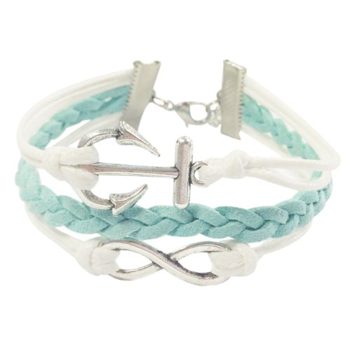 Wrapables Vintage Leather and Rope Infinity Bracelet - Mint and White Anchor Infinity