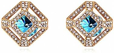 Jewistic Crystal Aquamarine Attract Square Rose Gold-Plated Stud Pierced Earrings Made with Swarovski Elements 7E70089