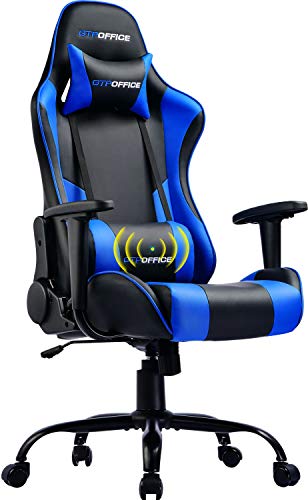 GTPOFFICE Gaming Chair Massage Office Computer Chair for Adult Reclining Adjustable Swivel Leather Computer Chair High Back Desk Chair Headrest and Massage Lumbar Support Cushion(Blue) - Thumbnail 3