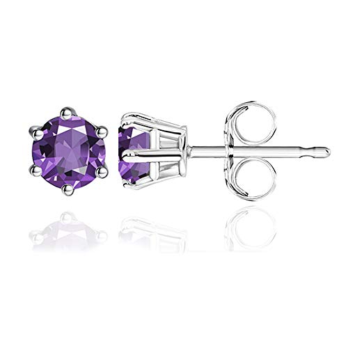 DOMEI Sterling Silver Stud Earrings Cubic Zirconia, Hypoallergenic Diamond Stud Earrings, Cubic Zirconia Earrings Studs for Women (Purple)
