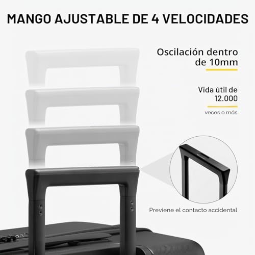 LEVEL8 Hard Shell Travel Suitcases 4 Wheels Trolley 66cm 100% PC Suitcase with Microdiamond Texture Design Hand Luggage with TSA Lock, 66x44.5x26.5cm, 67.9L, Black
