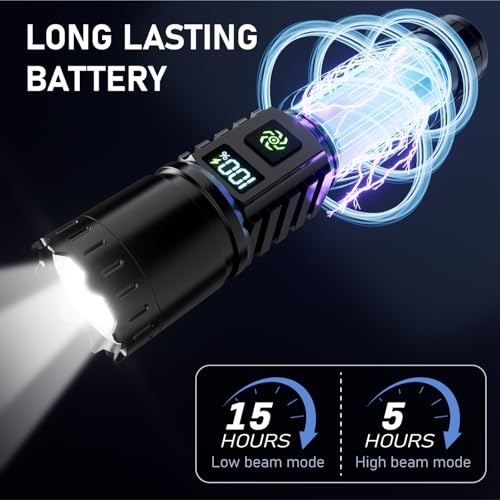 Rechargeable Flashlight 2 Pack, 990000 High Lumens LED Flash Light, Brightest Zoomable Lampe with LCD Digital Display, 5Modes Super Bright Flashlights, Powerful Tactical Flashlight for Outdoor, Gift