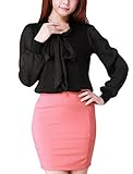 Allegra K Women Sheer Sleeve Panel Blouses Office Shirts Bow Tops