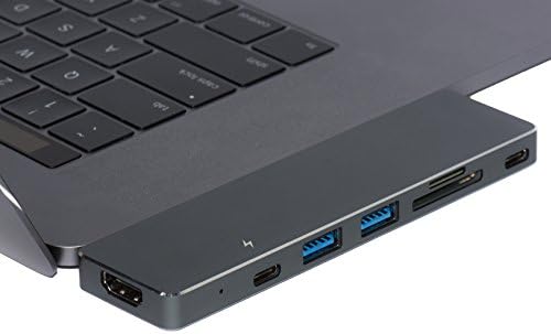 SharpPort USB C HUB 7in1 - Thunderbolt 3, 4K HDMI, Pass-Through Charging, SD/Micro Card Reader, 1USB C Port, 2 USB 3.0 Ports for 2016/2017 MacBook Pro 13-Inch and 15-Inch (Space Gray)