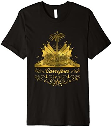 Mens Haitian t shirt Haiti flag gold emblem coat of arm Large Black