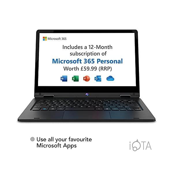 iOTA-Flo-360-116-inch-Touchscreen-Laptop-Intel-Celeron-Dual-Core-4GB-RAM-64GB-eMMC-Windows-10S-Includes-Microsoft-365-Personal-1-year-Subscription-and-M2-2280-SATA-SSD-Bay iOTA Flo 360 Touchscreen Laptop 11.6-inch HD Display with 1 Year Microsoft 365 Included, 4GB RAM, 64GB eMMC Storage…