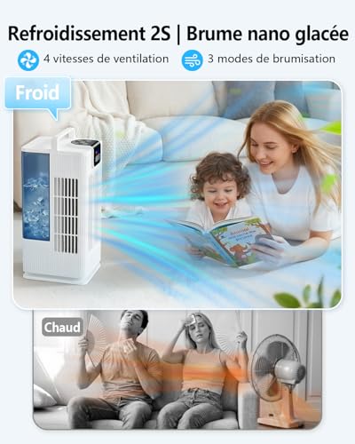 Aiorber Portable Air Cooler: 2L Tank, 120° Oscillation, 4 Speed, LED, Timer and Remote Control, Cooling Fan for Home and Office
