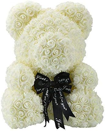QHLJX Forever Rose Teddy Bear, 9.8" Rose Flower Teddy Bear Shaped Artificial Flowers Valentines Wedding Anniversary Birthday Gifts Toys for Girlfriend Girls