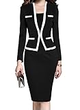 MUSHARE Women's Colorblock Wear to Work Business Party Bodycon One-Piece Dress (Black+White, XX-Large)