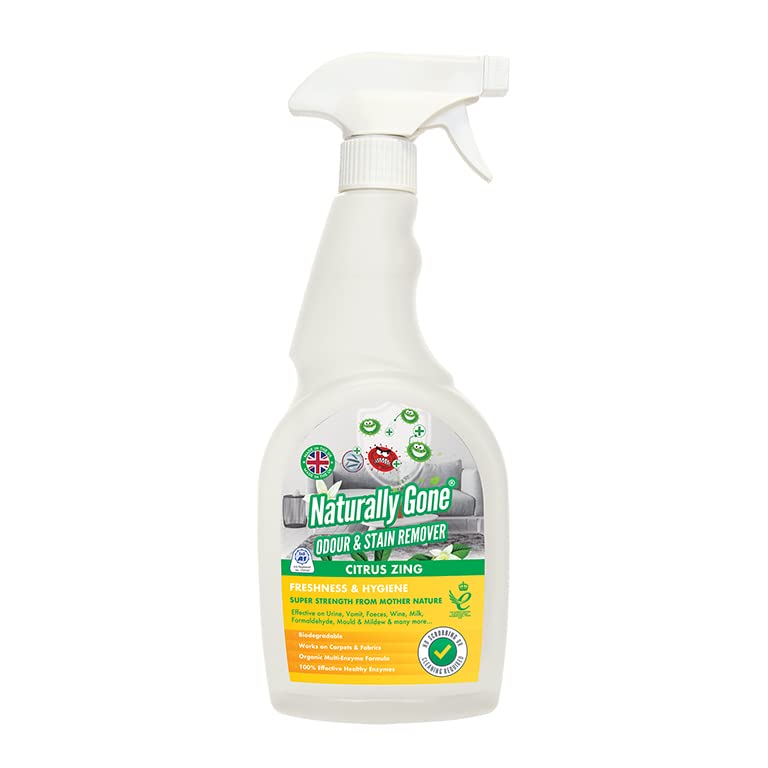 NATURALLY GONE Citrus Zing Odour Eliminator by Airpure, Heat Sealed Cap, Enzyme Cleaner Removes Smells and Stains, Cat Litter Freshener, Works on Urine, Vomit, Faeces and More - CITRUS ZING Fragrance