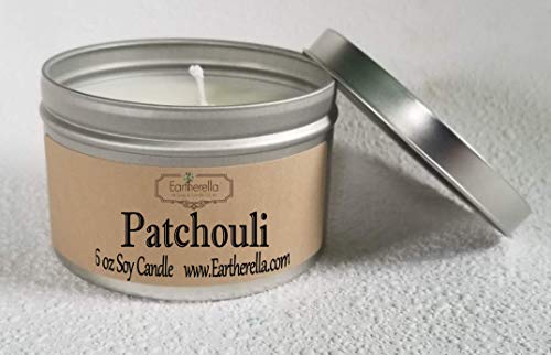 PATCHOULI Natural Soy Wax 6 oz. Tin Candle, long 40+ hour burn time, kumquat, lemon, bergamot rose noir, frankincense, amber, cardamom, strong scent, earthy