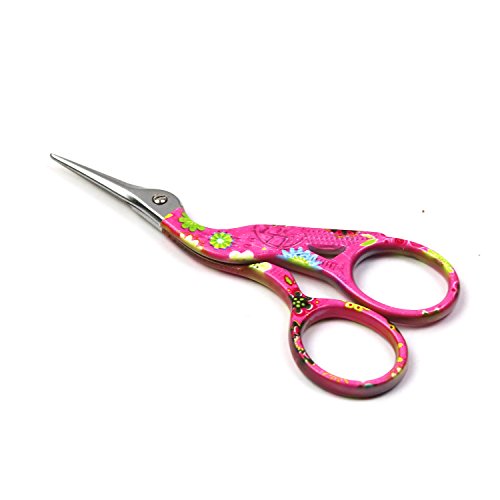 Stork Embroidery Scissors 3.5 Inch Sewing Scissors Small Sharp for Crafting, Art Work, Threading, Needlework, Stainless Steel Crane Design Embroidery Scissors by D&D, Red