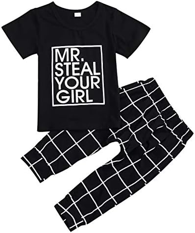 SWNONE Kids Baby Little Boys Short Sleeve Black Tshirt Top Pants Outfits Clothes Set Winter Spring
