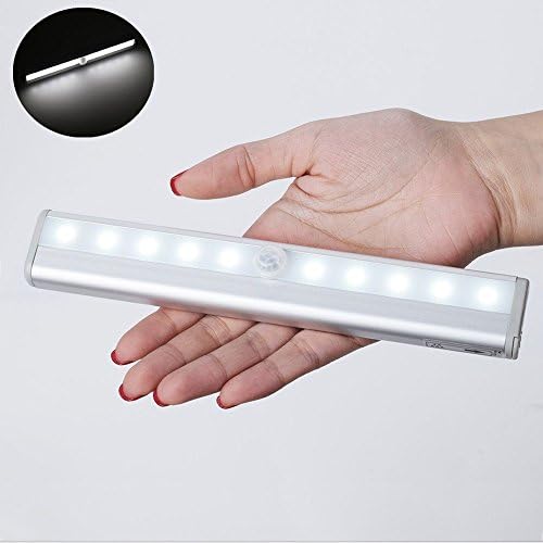 LED Motion Sensor Closet Lights,Cabinet Light,DIY Stick-on Anywhere Portable 10 LED Wardrobe/Stairs/Step Light Bar,LED Night Light,Safe Lights with Magnetic Strip ( Battery Operated)