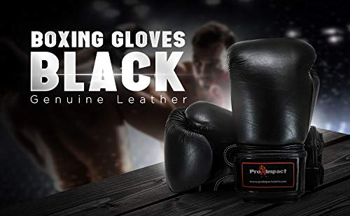 Genuine Leather Boxing Gloves Black 12 Oz. Pro Impact ($80 Value) - Thumbnail 3