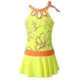Chrysea Girls Glittery Floral Print One Piece Swimsuit (12-13 Years, Yellow)