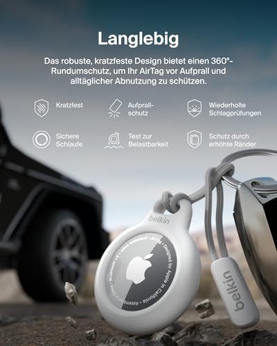AirTag Hülle mit Schlaufe (Secure Holder Schutzhülle für Air Tag, Accessoire mit Kratzschutz) – Weiß, Etikett nicht enthalten
