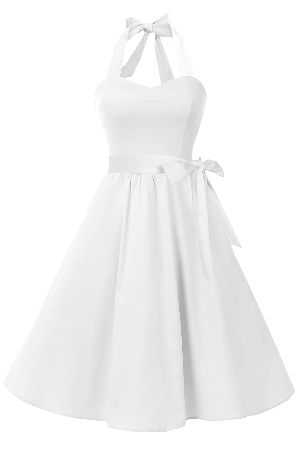 Topdress Women's Vintage 1950s Polka Dot Halter Dress - Audrey Hepburn Style Cocktail Dress (White, Small) - View #8