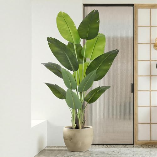 ZEEOZE Artificial Bird of Paradise Plant 180 cm High Fake Tropical Palm Tree for Indoor Outdoor with 13 Leaves Banana Tree Indoor Fake Tree with White Asus for Bed Garden Office Decoration