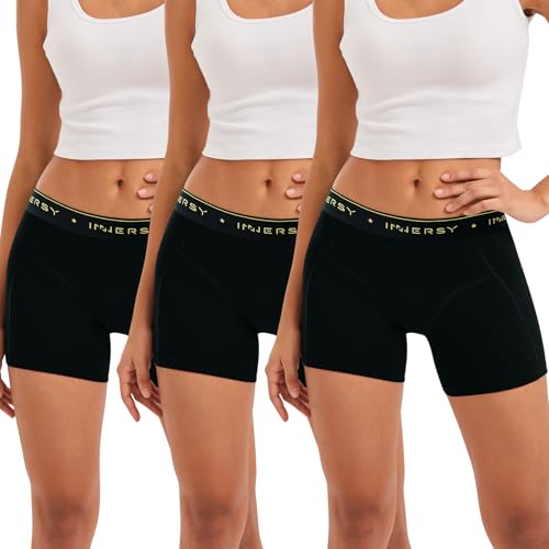 Innersy Boxershorts Damen Schwarz Hipster Unterwäsche Chub Rub Shorts Boyshorts Panties 3 Pack (36, 3 Schwarz)