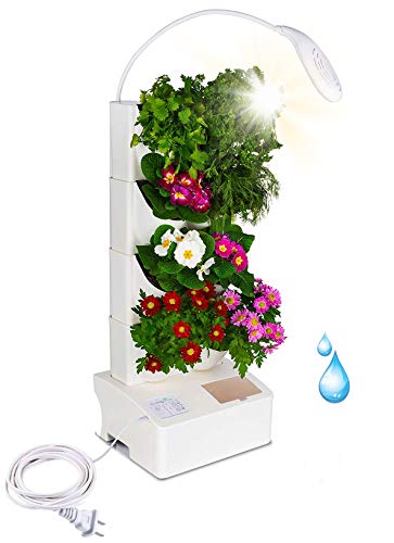 BlueSkyGrow Self Watering Planter – Vertical Garden Planter with LED Light, Water Pump, 8 Plants Herbs & Flowers
