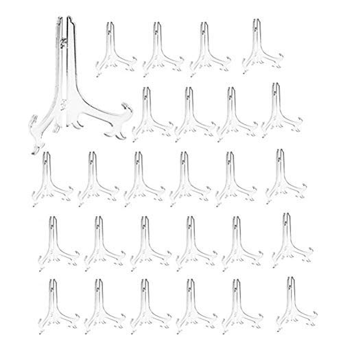 6inch Clear Plastic Easels or Stand/Plate Holders to Display Pictures or Other Items at Weddings, Home Decoration, Birthdays, Tables (24 Pack)