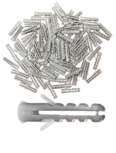 100-pack of Masonry Rawl Plugs 5x25mm (3/16”x1”) – Heavy Duty Plastic Wall Plug Fixings for Brick Concrete Stone - Building Hardware
