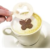 Anicy Spargi Cacao in Polvere - Spargi Zucchero a Velo, 1 Spargitore in Acciaio Inox Con 16 Stencil Per Caffè Stampini Per Cioccolata Calda e Decorazione Del Pane
