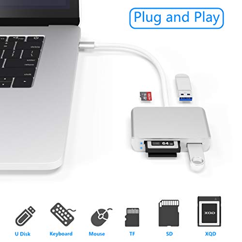 XQD Card Reader USB C,XQD/SD/TF Card Reader Type C,Dual USB3.0 Card Adapter Read 3 Cards for SD(HC/XC),TF, Sony G Series, Lexar USB Mark Card, Compatible for Type-C Smartphone, Support Windows/Mac OS