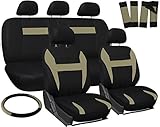 OxGord Car Seat Cover - Beige Tan Black fits Car, Truck, Van, SUV - Full Set