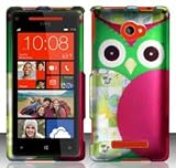 5 Items Combo For HTC Windows Phone 8x 6990 (AT&T) Colorful Owl Design Hard Case Snap On Protector Cover + Stylus Pen + Leather Pouch + Free American Flag Pin + Free Animal Rubber Band Bracelet
