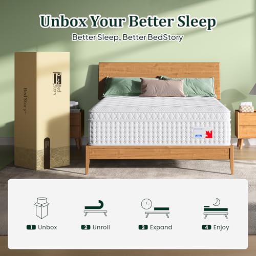 BedStory Full Size Mattress 10 Inch, Firm Hybrid Double Matelas in a Box, Individual Pocket Springs for Back & Lumbar Support, Fiberglass Free