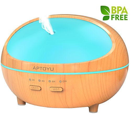 Essential Oil Diffuser, 300ml Wood Grain Ultrasonic Aromatherapy Diffuser with Timer - Aroma Humidifier with Waterless Auto Shut-off 7 Color LED Lights Changing for Home Office Kitchen Baby