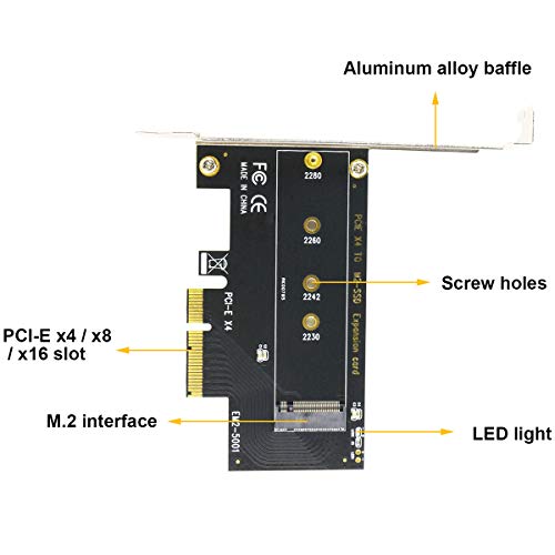 Ubit PCI-E Riser PCIe M.2 PCIe SSD to PCIe Express 3.0 x4 Adapter Card, 5001 Expansion Card Supports M2 NGFF PCI-e 3.0, 2.0 or 1.0, NVMe or AHCI, M-Key, 2280, 2260, 2242, 2230 Solid State Drives
