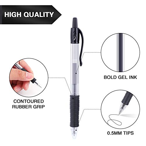 Black Gel Pens, Tanmit Retractable Roll Ball Gel Pen, 30 Black Pens Fine Point With Comfortable Grips for Smooth Writing