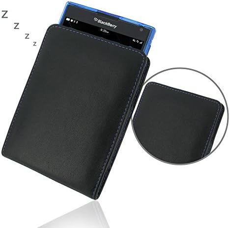 Blackberry Passport Leather Case / Cover Protective Phone Case / Cover in Cover/Skin Case (Handmade Genuine Leather) - Vertical Pouch Case (NO Belt Clip) (Black/Purple stitchings) by Pdair