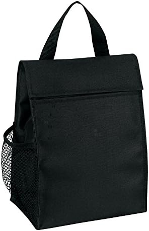 Eunichara Lunch Sack Polyester 600D, Insulated, Heat-sealed PEVA Lining, Sleeve Pocket for Accessories with Side Mesh Pocket, Easy Spot Clkean / Air Dry (7.5" x 10" x 5") - Color Black