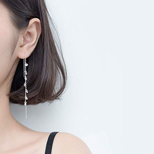 925 Sterling Silver Tassel Drop Earrings Long CZ Droplet Dangle Threader Earrings for Women